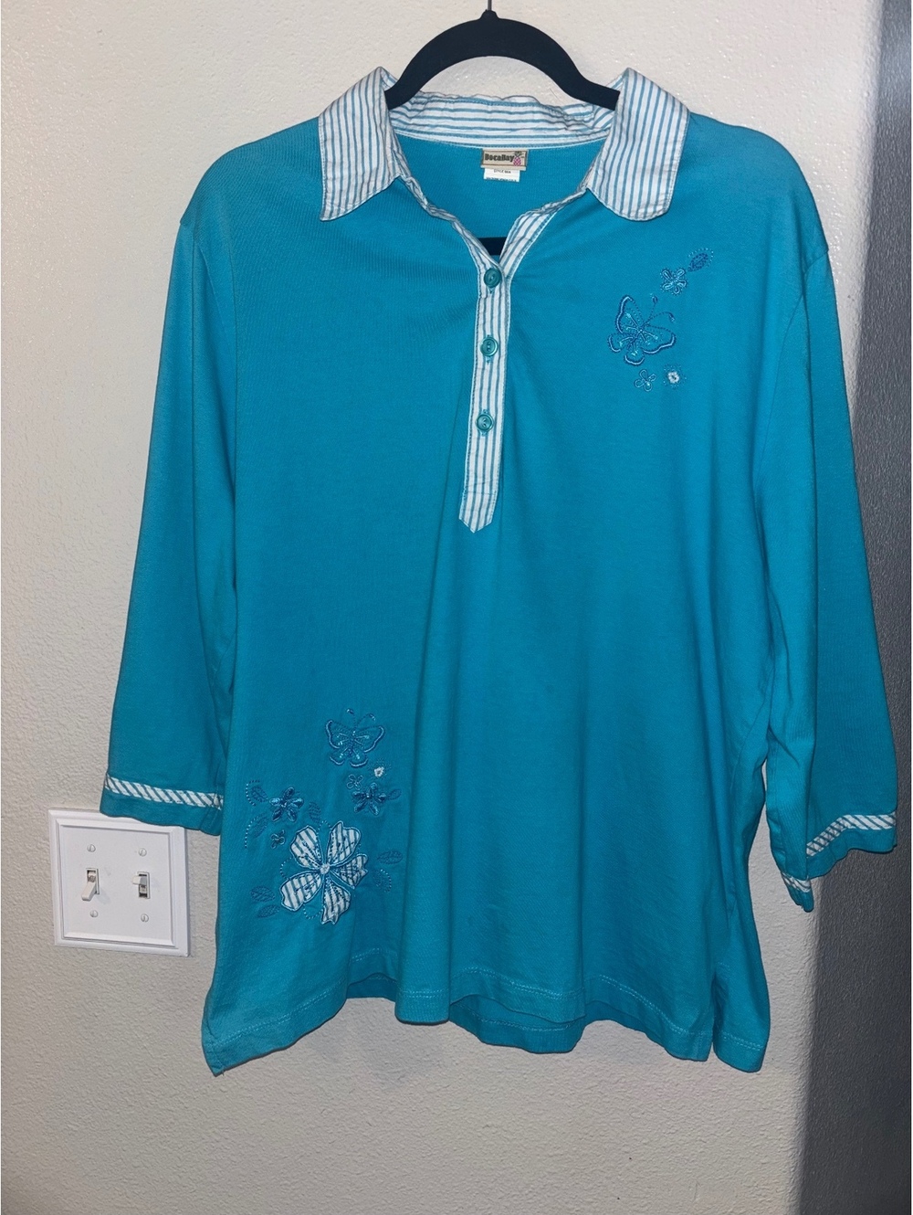 BocaBay Turquoise Butterfly Embroidered Polo Size XL